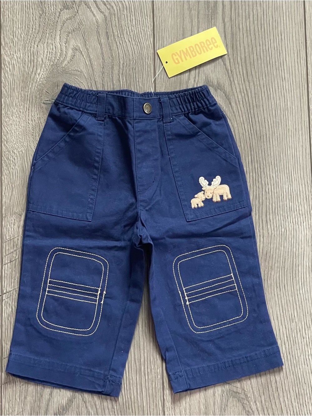 NWT Gymboree Colorful Village Moose Embroidered 6-12m Baby Navy Knee Pants